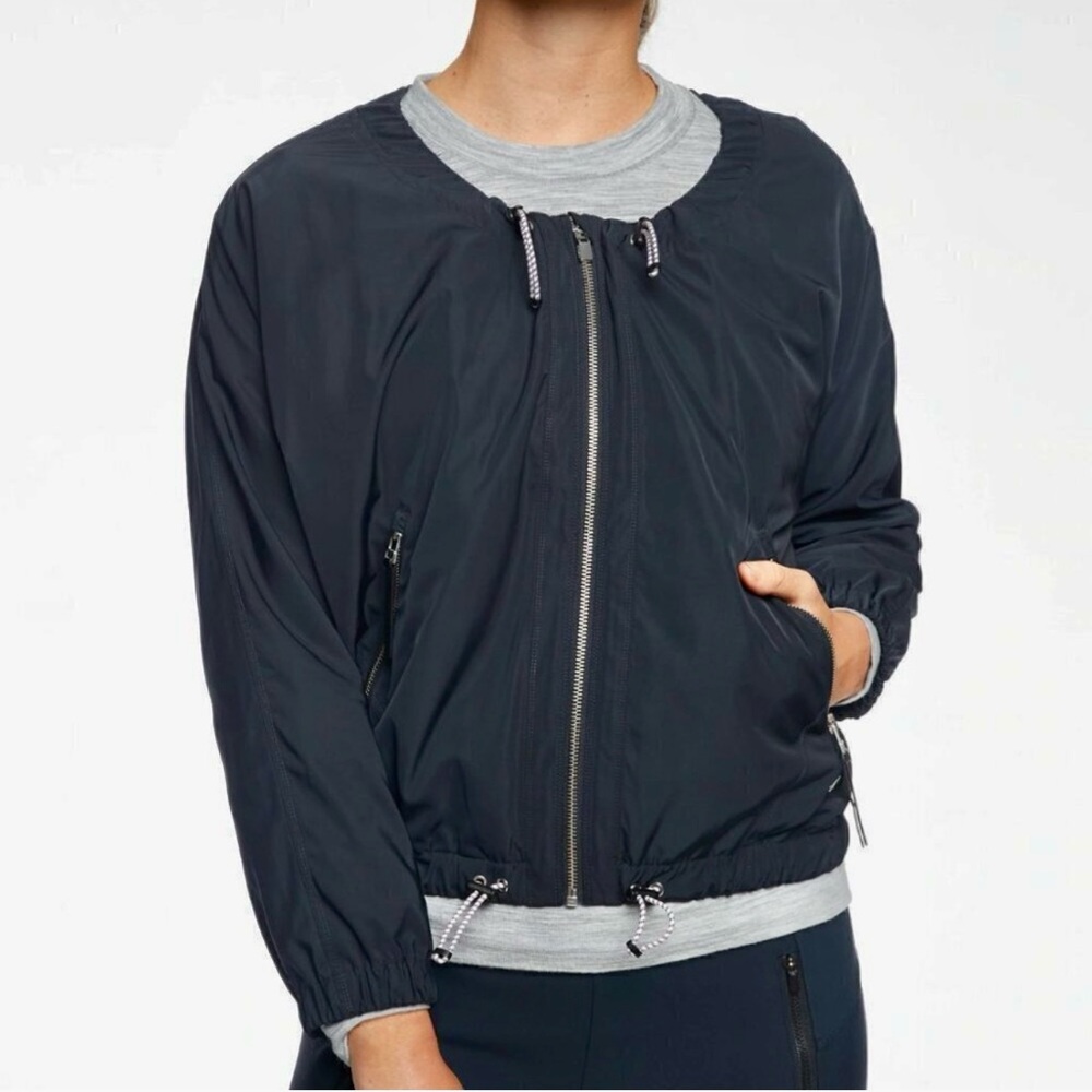 Euc Athleta Chill Bomber Jacket, Drawstring, Black, Size S